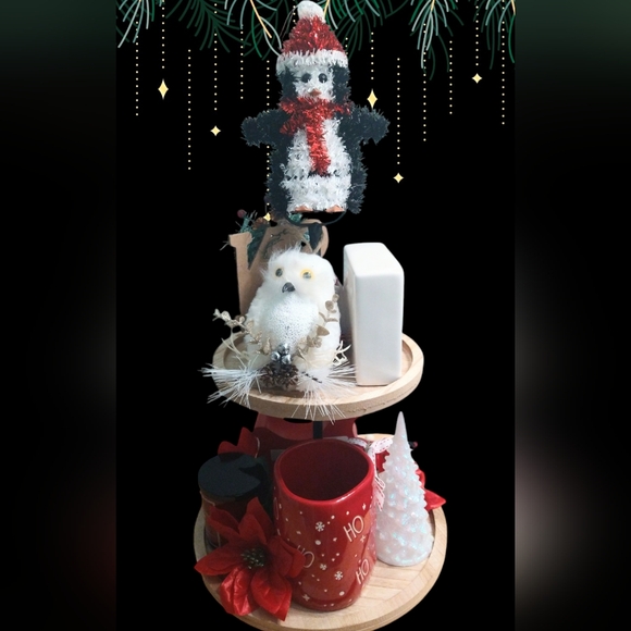NEW Christmas Penguin Tiered Tray W/ Rae Dunn mug - Picture 2 of 15